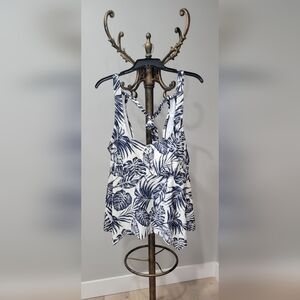 Floral Print Women's Swim Top - Navy and White